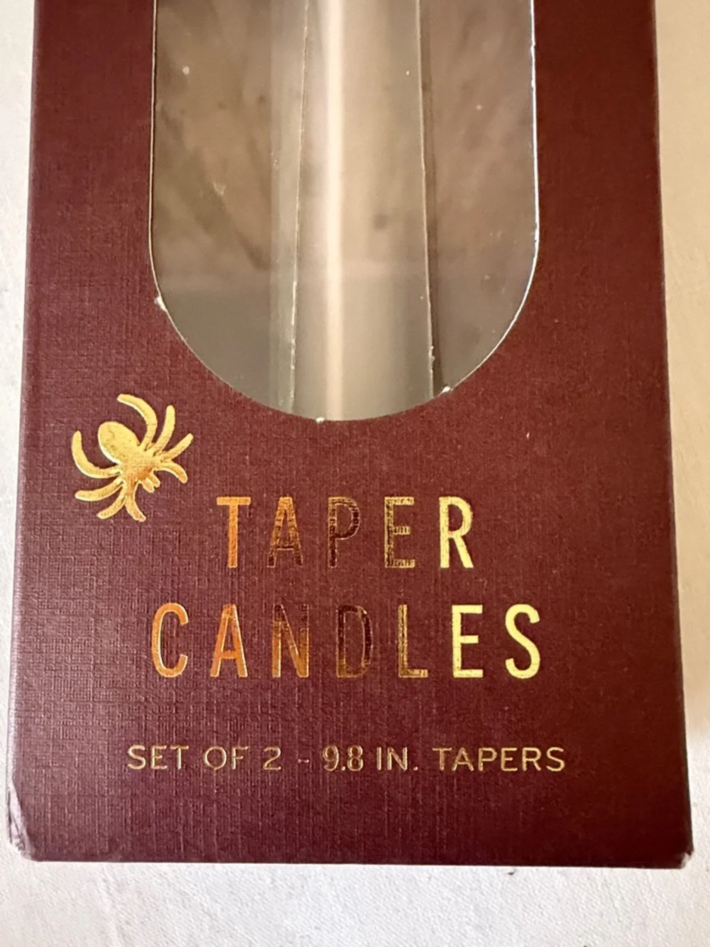 NIB Anthropologie Burgundy Taper Candles with Gold Spider Detail